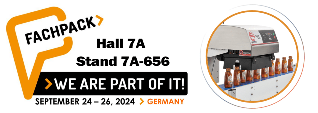 The Fachpack logo alongside details of Enercon's stand number and show dates