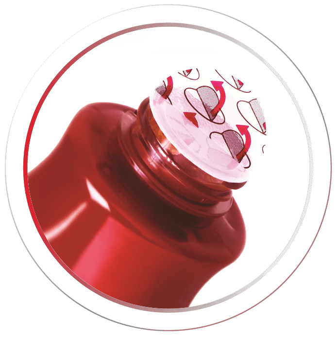 Sealed ketchup in a red circle