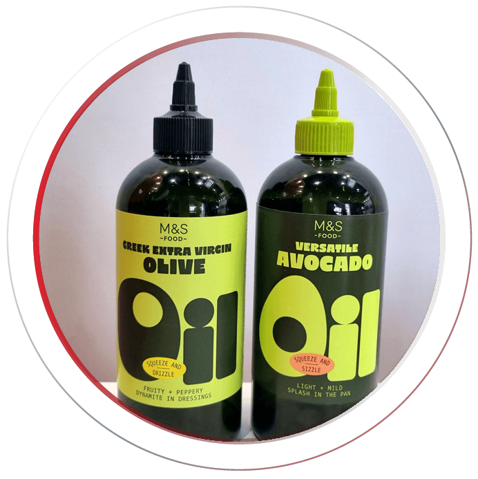 Olive Oil Olive Oil and Avocado Oil in PET containers with dispensing caps