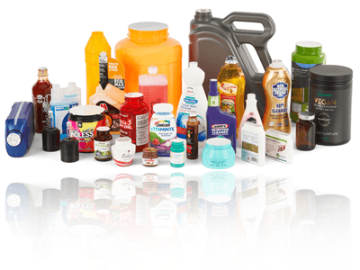 A range of induction sealed containers from different industries